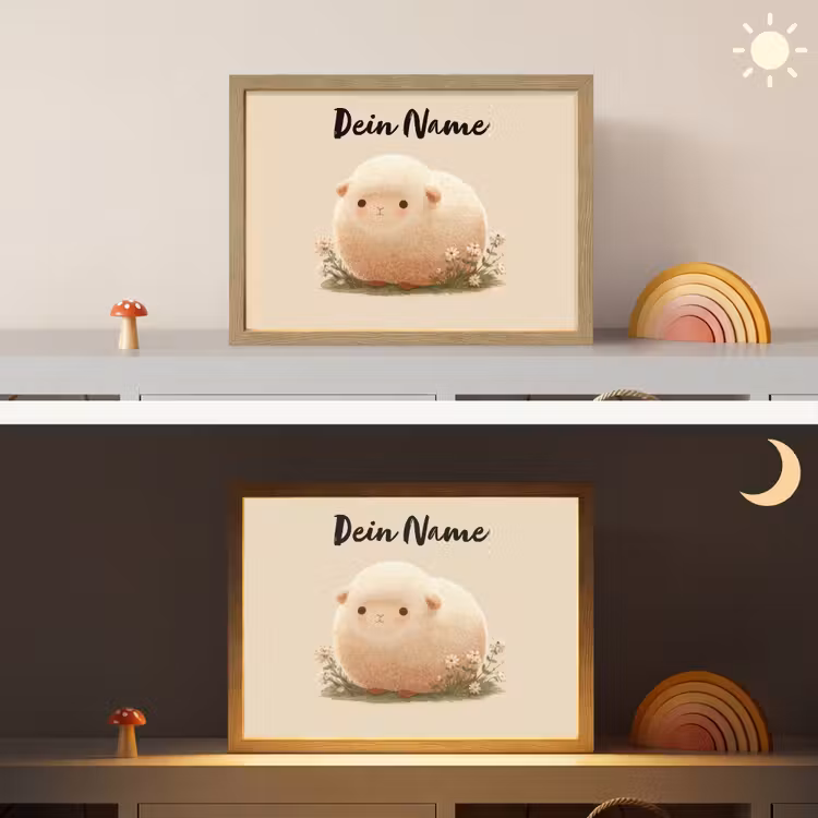 Schaap - Beige - Bloemen Light Box met batterij (Wandlamp kind) middel -sfeer3_kind