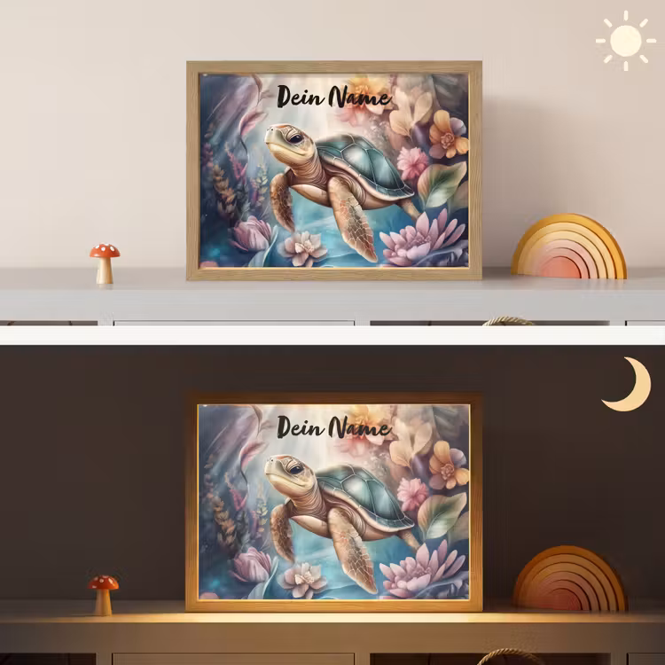 Schildpad - Bloemen - Onderwater Light Box met batterij (Wandlamp kind) middel -sfeer3_kind