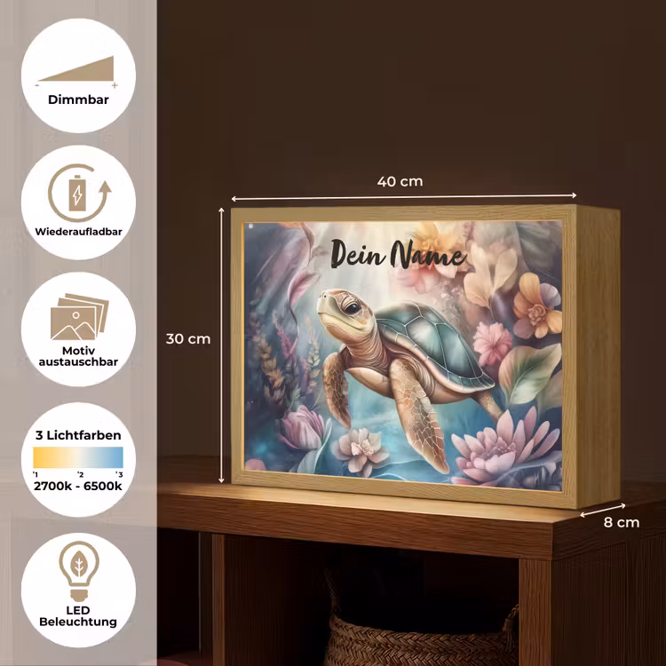 Schildpad - Bloemen - Onderwater Light Box met batterij (Wandlamp kind) middel -USP_websiteoverzichtDE