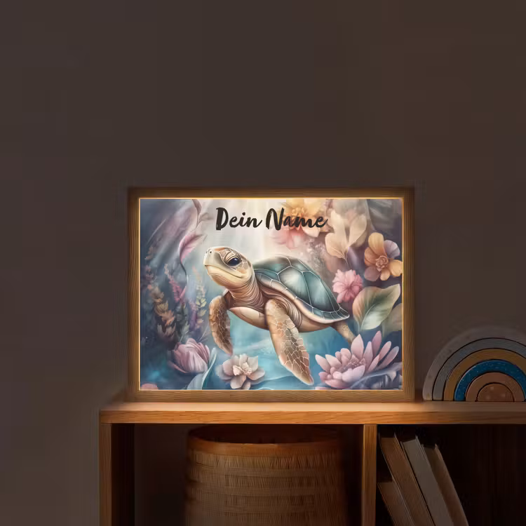 Schildpad - Bloemen - Onderwater Light Box met batterij (Wandlamp kind) middel -sfeer1_kind