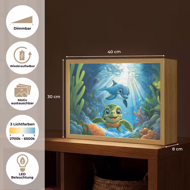 Schildpad - Dolfijn - Oceaan Light Box met batterij (Wandlamp kind) middel -USP_websiteoverzichtDE