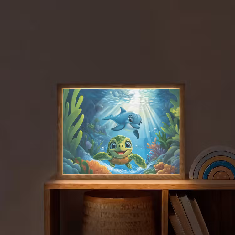 Schildpad - Dolfijn - Oceaan Light Box met batterij (Wandlamp kind) middel -sfeer1_kind