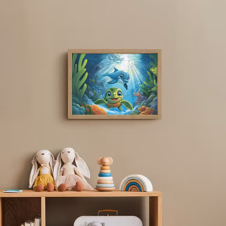 Schildpad - Dolfijn - Oceaan Light Box met batterij (Wandlamp kind) middel -sfeer2_kind