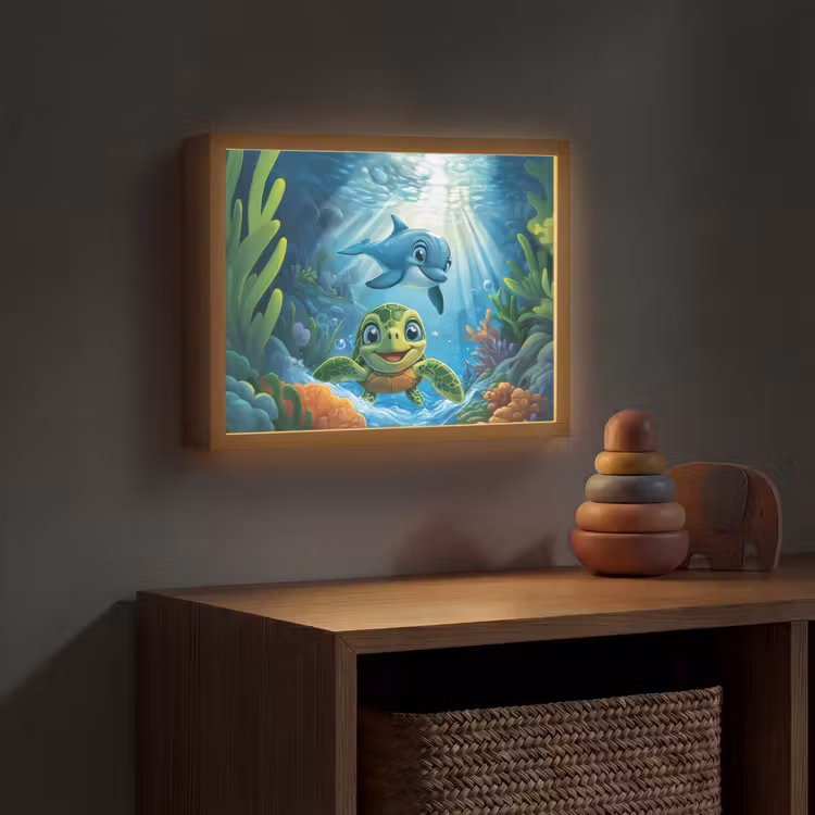 Schildpad - Dolfijn - Oceaan Light Box met batterij (Wandlamp kind) middel -sfeer5_kind