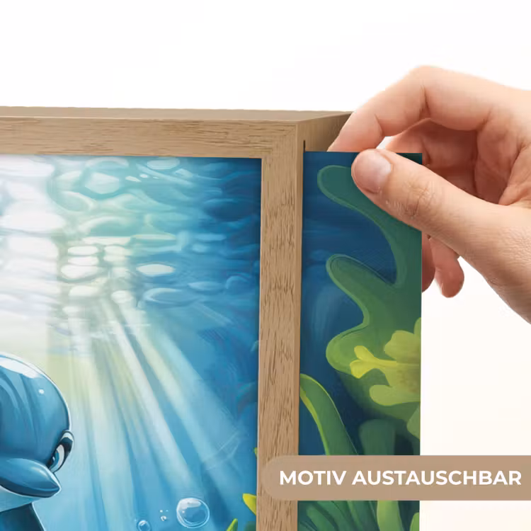 Schildpad - Dolfijn - Oceaan Light Box met batterij (Wandlamp kind) middel -USP_websiteprintDE