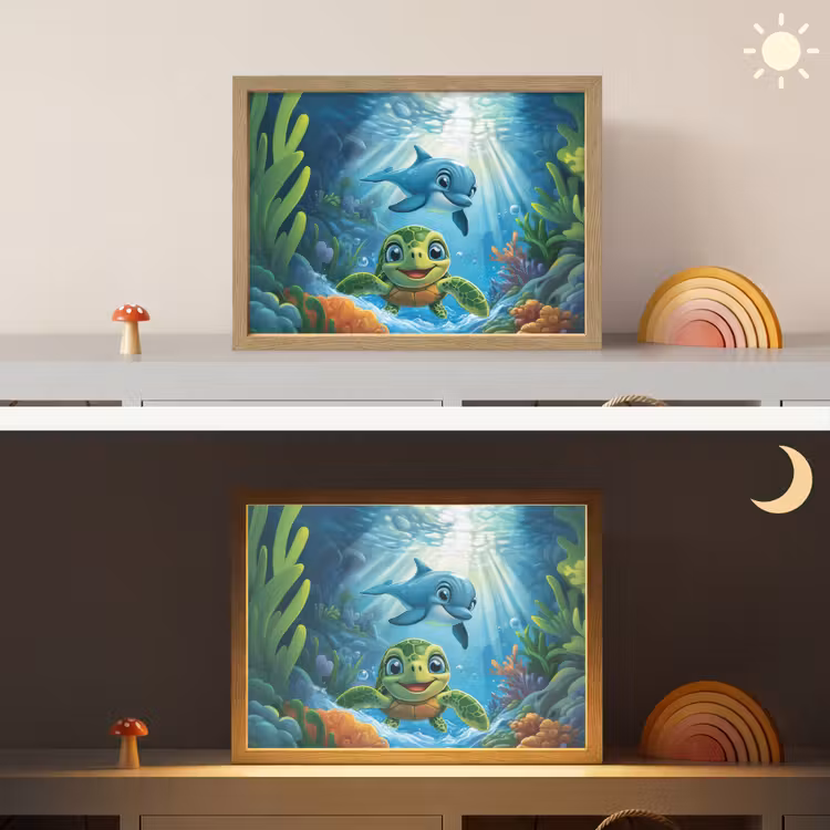 Schildpad - Dolfijn - Oceaan Light Box met batterij (Wandlamp kind) middel -sfeer3_kind