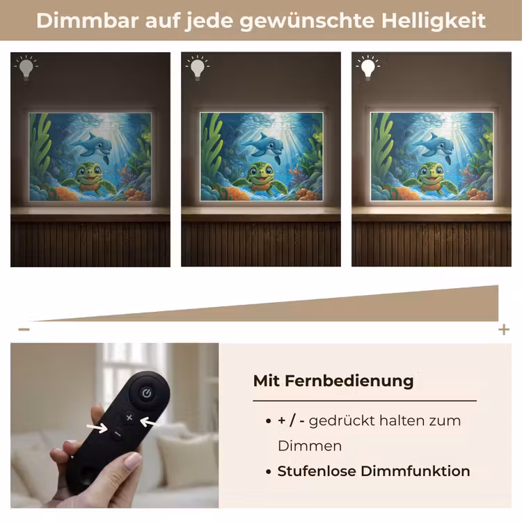 Schildpad - Dolfijn - Oceaan Light Box met batterij (Wandlamp kind) middel -USP_dimbaarDE