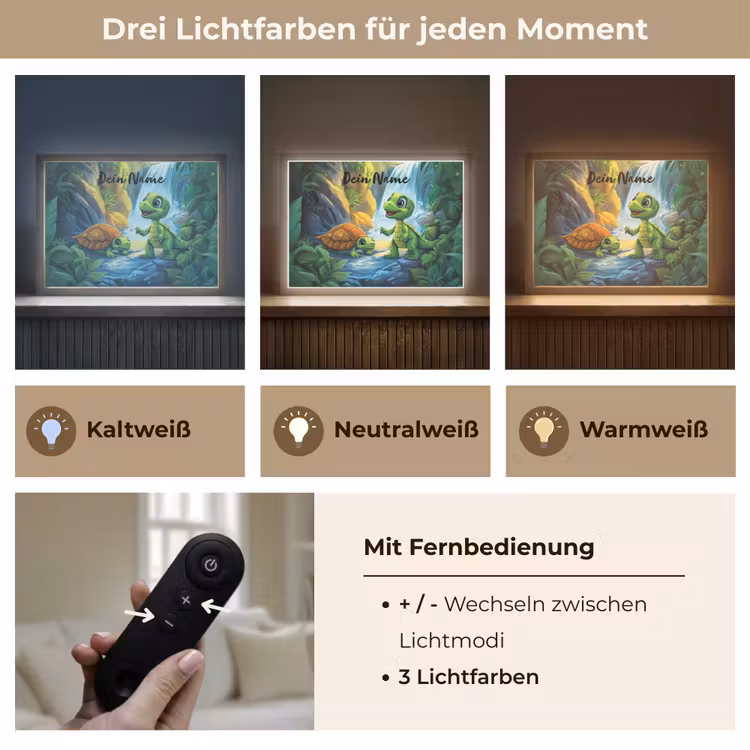 Schildpad - Dino - Jungle - Waterval Light Box met batterij (Wandlamp kind) middel -USP_lichtkleurDE