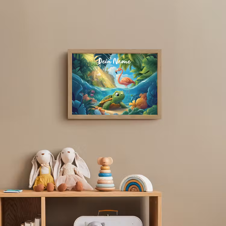 Schildpad - Flamingo - Tropisch - Oceaan Light Box met batterij (Wandlamp kind) middel -sfeer2_kind