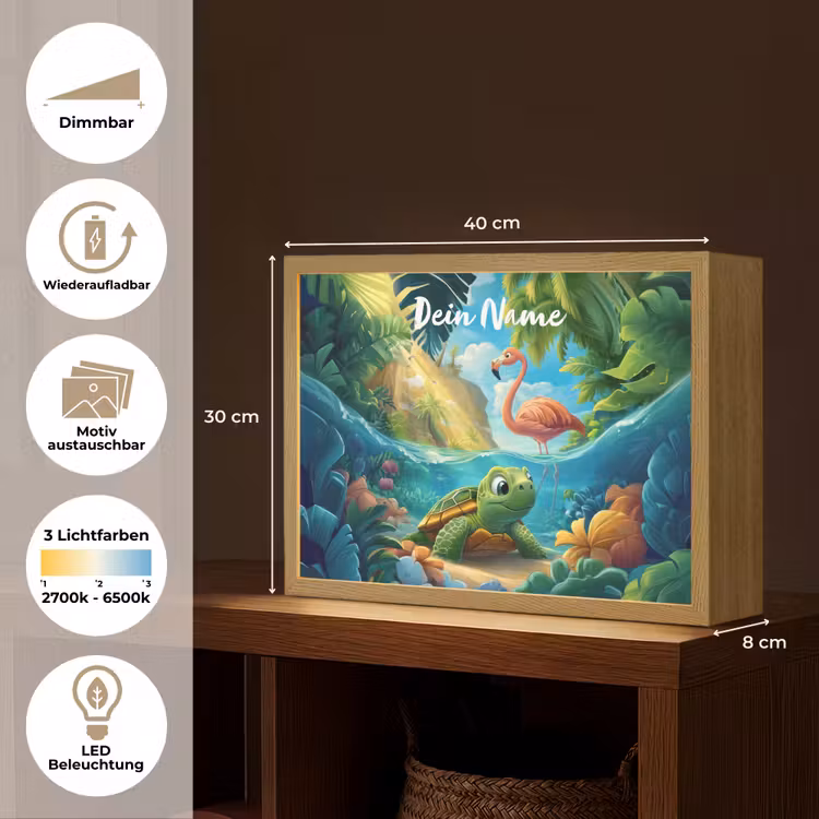 Schildpad - Flamingo - Tropisch - Oceaan Light Box met batterij (Wandlamp kind) middel -USP_websiteoverzichtDE