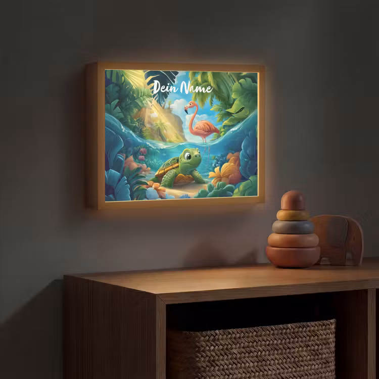 Schildpad - Flamingo - Tropisch - Oceaan Light Box met batterij (Wandlamp kind) middel -sfeer5_kind
