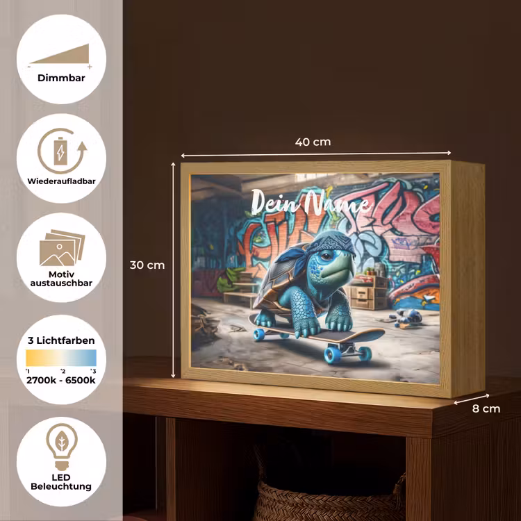 Schildpad - Graffiti - Skateboard - Jongens Light Box met batterij (Wandlamp kind) middel -USP_websiteoverzichtDE