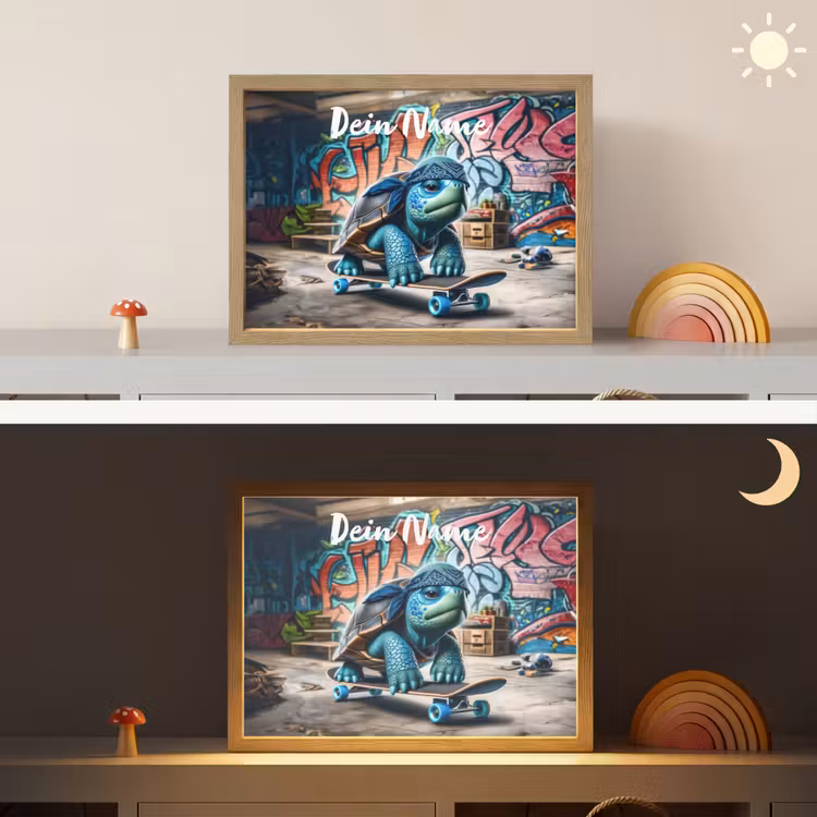 Schildpad - Graffiti - Skateboard - Jongens Light Box met batterij (Wandlamp kind) middel -sfeer3_kind
