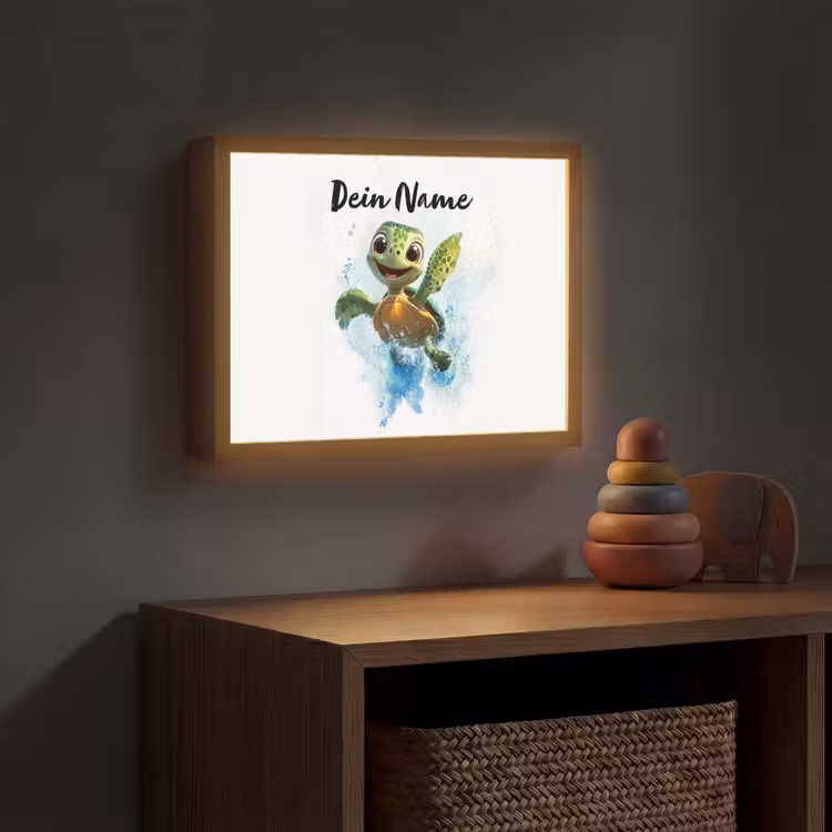 Schildpad - Water - Groen Light Box met batterij (Wandlamp kind) middel -sfeer5_kind