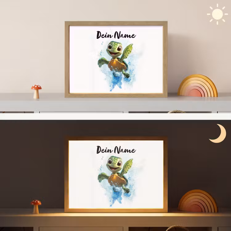 Schildpad - Water - Groen Light Box met batterij (Wandlamp kind) middel -sfeer3_kind