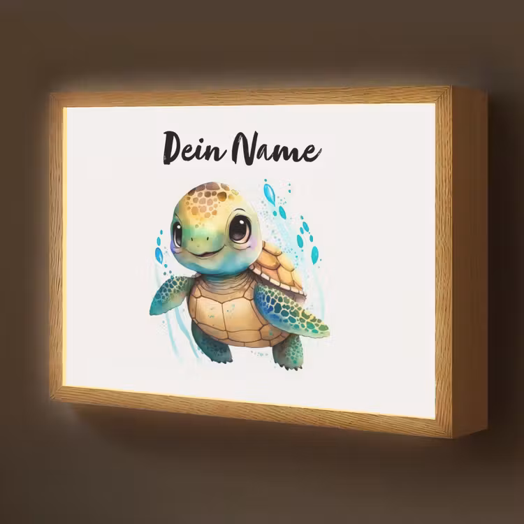 Schildpad - Waterverf - Kleuren - Dieren - Meisjes - Jongens Light Box met batterij (Wandlamp kind) middel -z3d_website