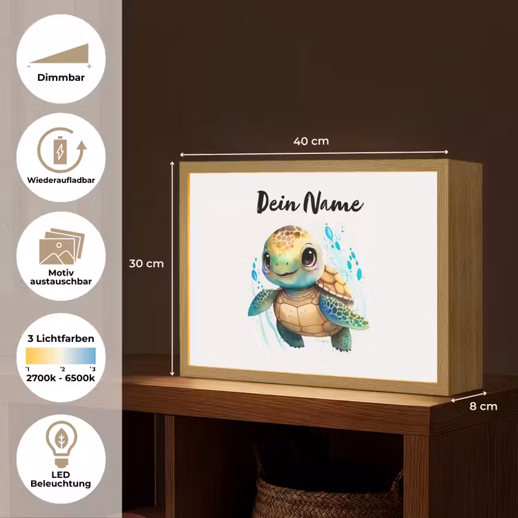 Schildpad - Waterverf - Kleuren - Dieren - Meisjes - Jongens Light Box met batterij (Wandlamp kind) middel -USP_websiteoverzichtDE