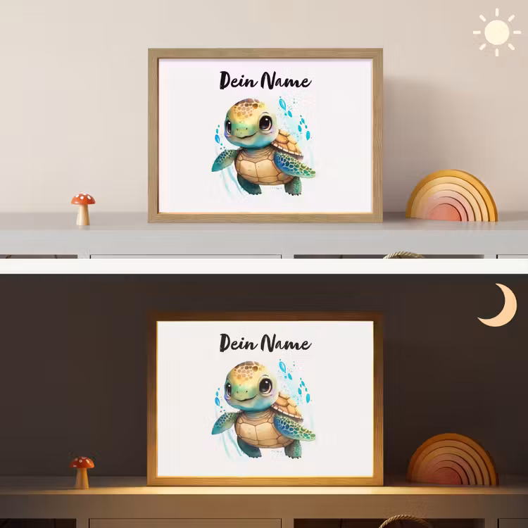 Schildpad - Waterverf - Kleuren - Dieren - Meisjes - Jongens Light Box met batterij (Wandlamp kind) middel -sfeer3_kind