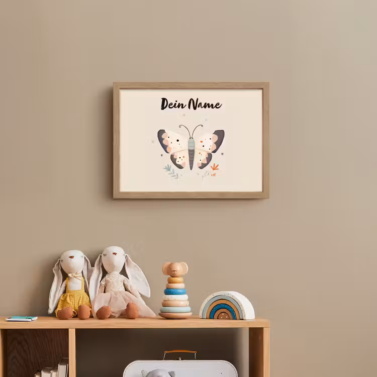 Vlinder - Vleugels - Bloemen - Beige Light Box met batterij (Wandlamp kind) middel -sfeer2_kind