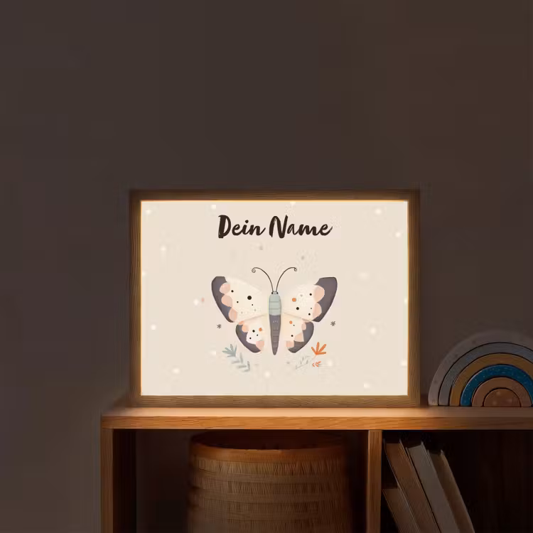 Vlinder - Stippen - Bloemen - Beige Light Box met batterij (Wandlamp kind) middel -sfeer1_kind