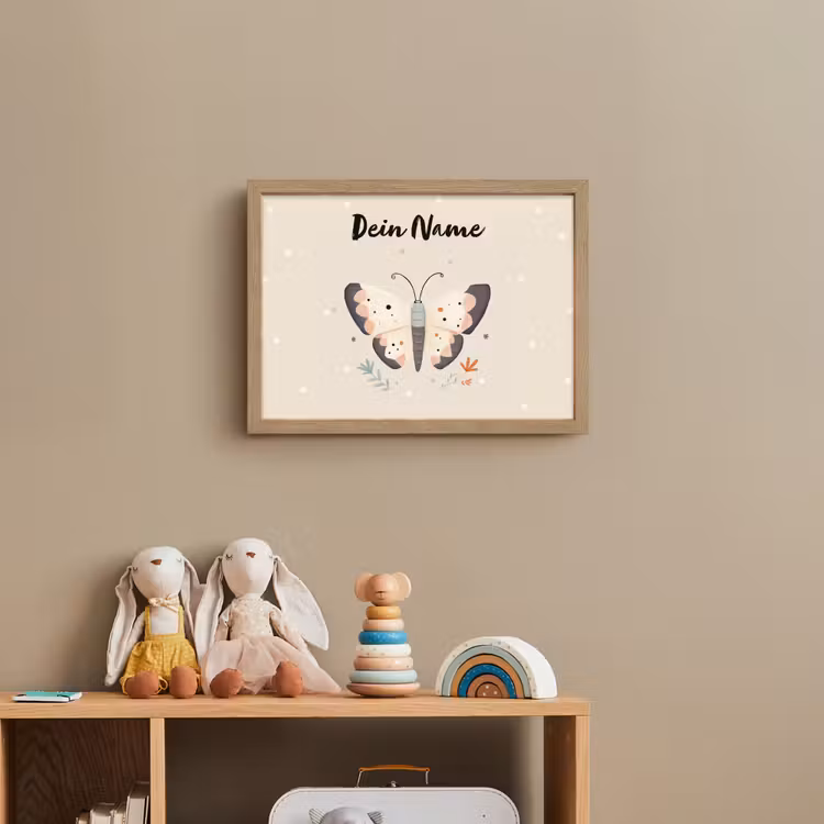 Vlinder - Stippen - Bloemen - Beige Light Box met batterij (Wandlamp kind) middel -sfeer2_kind