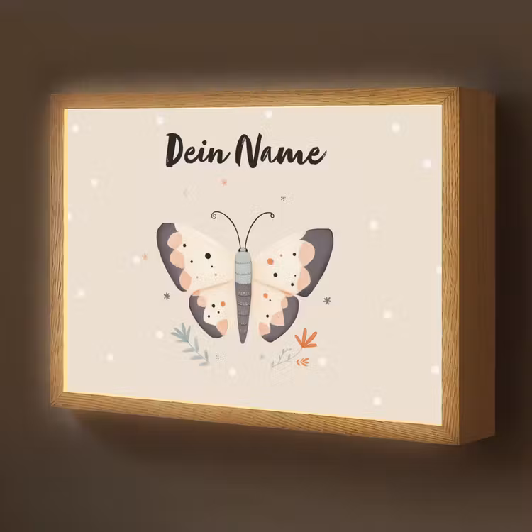Vlinder - Stippen - Bloemen - Beige Light Box met batterij (Wandlamp kind) middel -z3d_website