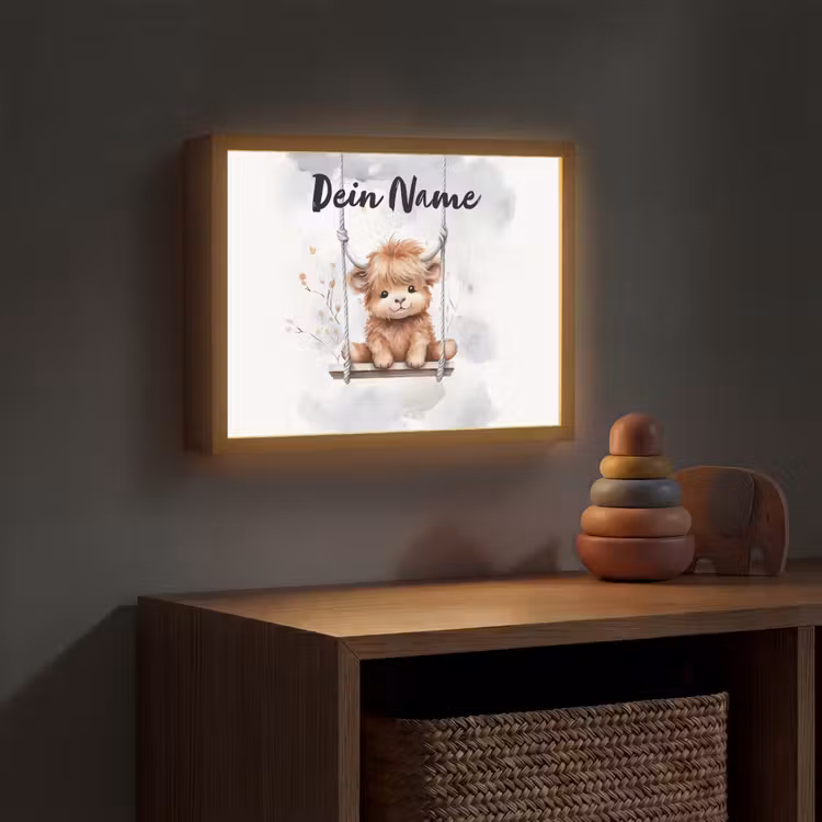 Schotse hooglander - Dier - Kinderen Light Box met batterij (Wandlamp kind) middel -sfeer5_kind