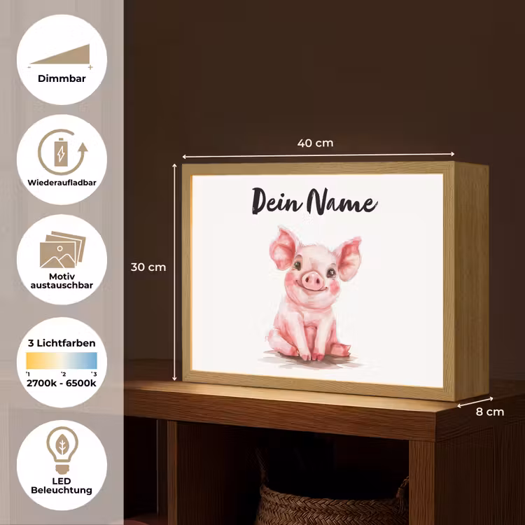 Varken - Roze - Baby dier - Boerderij dieren Light Box met batterij (Wandlamp kind) middel -USP_websiteoverzichtDE