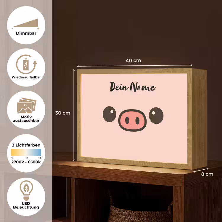 Varken - Roze - Minimalistisch Light Box met batterij (Wandlamp kind) middel -USP_websiteoverzichtDE