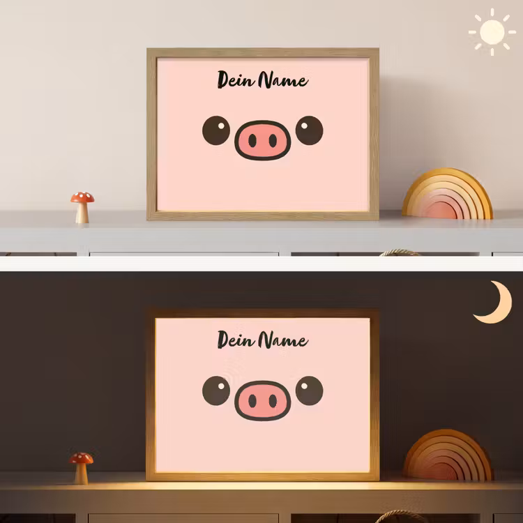 Varken - Roze - Minimalistisch Light Box met batterij (Wandlamp kind) middel -sfeer3_kind