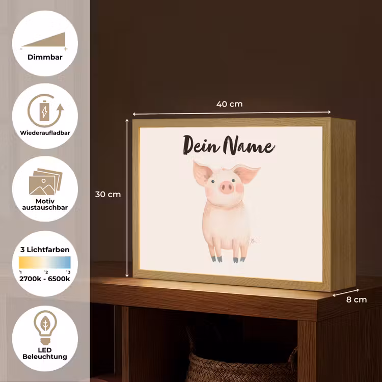 Varken - Roze - Dier - Pastel kleuren Light Box met batterij (Wandlamp kind) middel -USP_websiteoverzichtDE