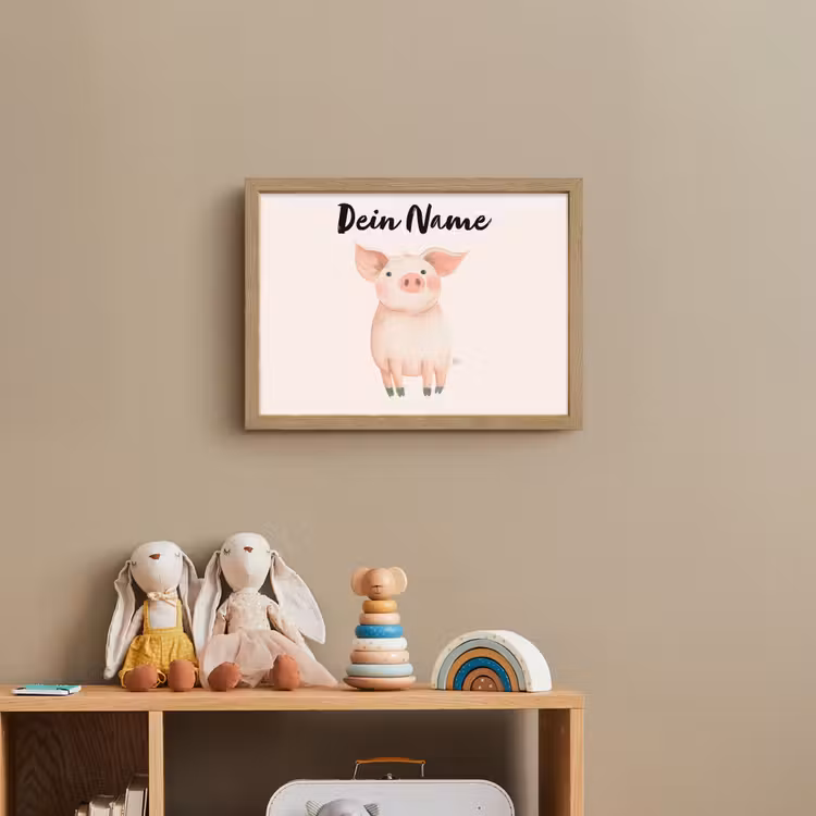Varken - Roze - Dier - Pastel kleuren Light Box met batterij (Wandlamp kind) middel -sfeer2_kind