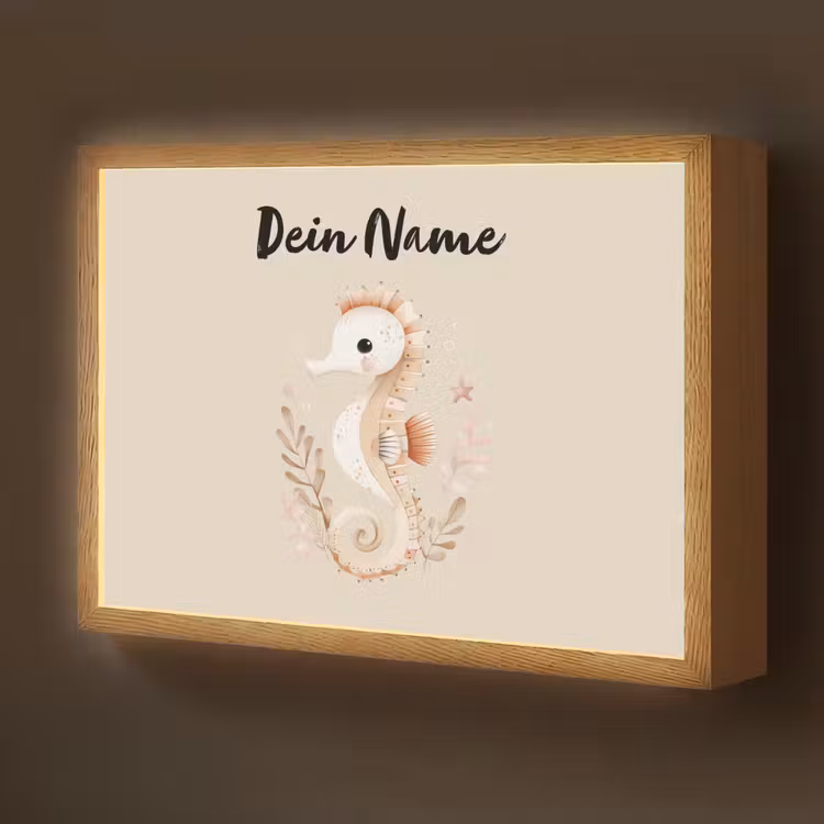 Zeepaardje - Zeewier - Beige Light Box met batterij (Wandlamp kind) middel -z3d_website