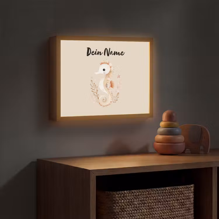 Zeepaardje - Zeewier - Beige Light Box met batterij (Wandlamp kind) middel -sfeer5_kind