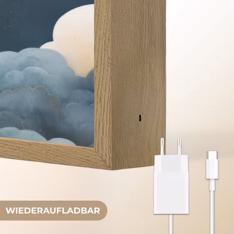 Zeilschip - Sterrenhemel - Wolken - Blauw Light Box met batterij (Wandlamp kind) middel -USP_websiteoplaadbaarDE