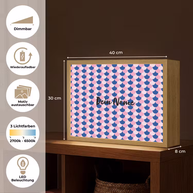 Schubben - Patroon - Blauw - Roze Light Box met batterij (Wandlamp kind) middel -USP_websiteoverzichtDE