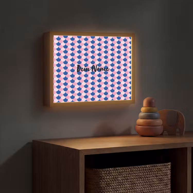 Schubben - Patroon - Blauw - Roze Light Box met batterij (Wandlamp kind) middel -sfeer5_kind