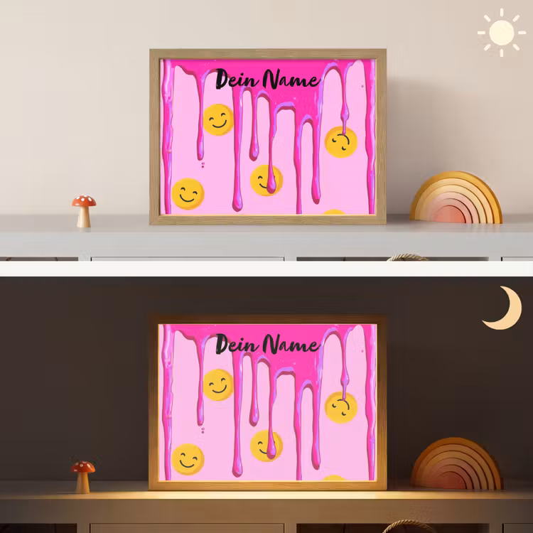 Smiley - Roze - Glazuur Light Box met batterij (Wandlamp kind) middel -sfeer3_kind