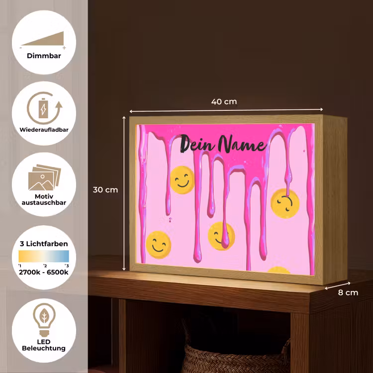 Smiley - Roze - Glazuur Light Box met batterij (Wandlamp kind) middel -USP_websiteoverzichtDE