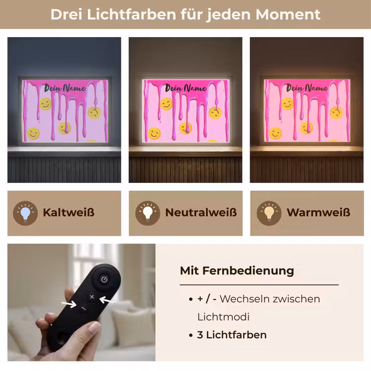 Smiley - Roze - Glazuur Light Box met batterij (Wandlamp kind) middel -USP_lichtkleurDE