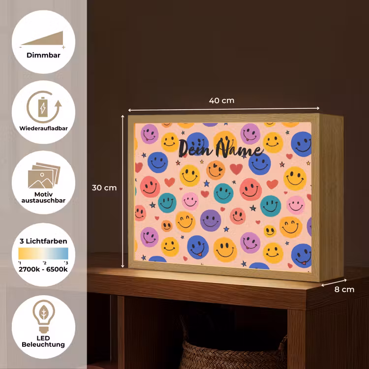 Smileys - Kleurrijk - Hartjes Light Box met batterij (Wandlamp kind) middel -USP_websiteoverzichtDE