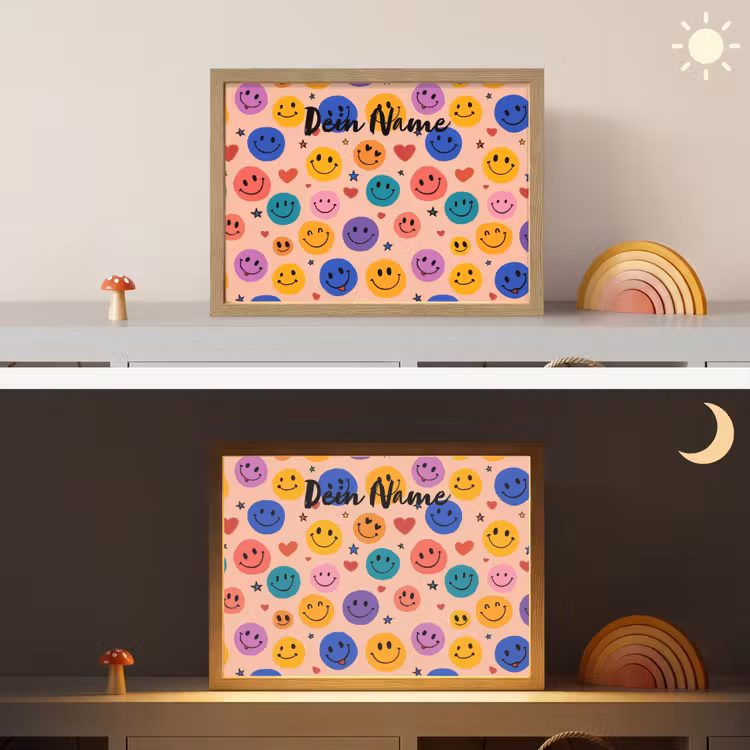 Smileys - Kleurrijk - Hartjes Light Box met batterij (Wandlamp kind) middel -sfeer3_kind