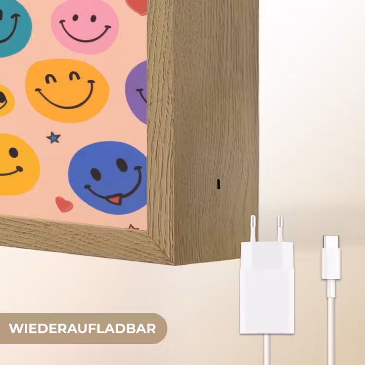 Smileys - Kleurrijk - Hartjes Light Box met batterij (Wandlamp kind) middel -USP_websiteoplaadbaarDE