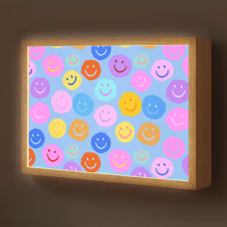 Smileys - Kleurrijk - Grappig Light Box met batterij (Wandlamp kind) middel -z3d_website