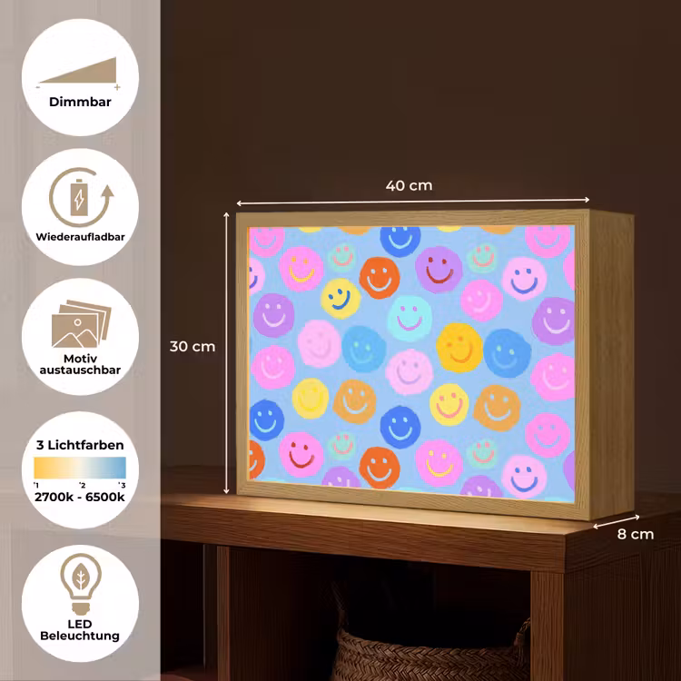Smileys - Kleurrijk - Grappig Light Box met batterij (Wandlamp kind) middel -USP_websiteoverzichtDE