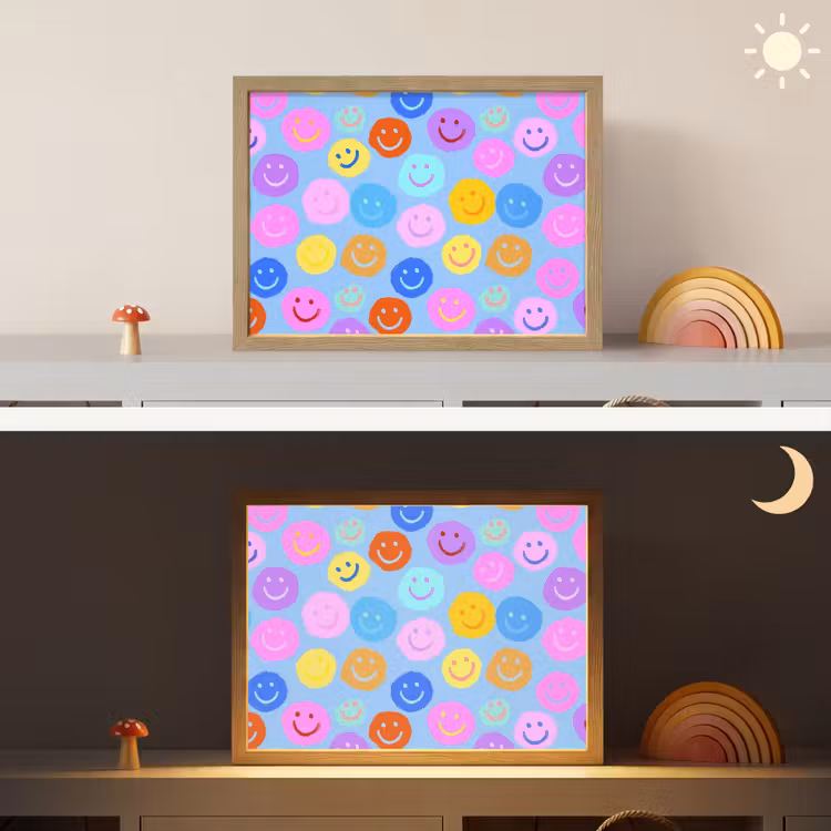 Smileys - Kleurrijk - Grappig Light Box met batterij (Wandlamp kind) middel -sfeer3_kind