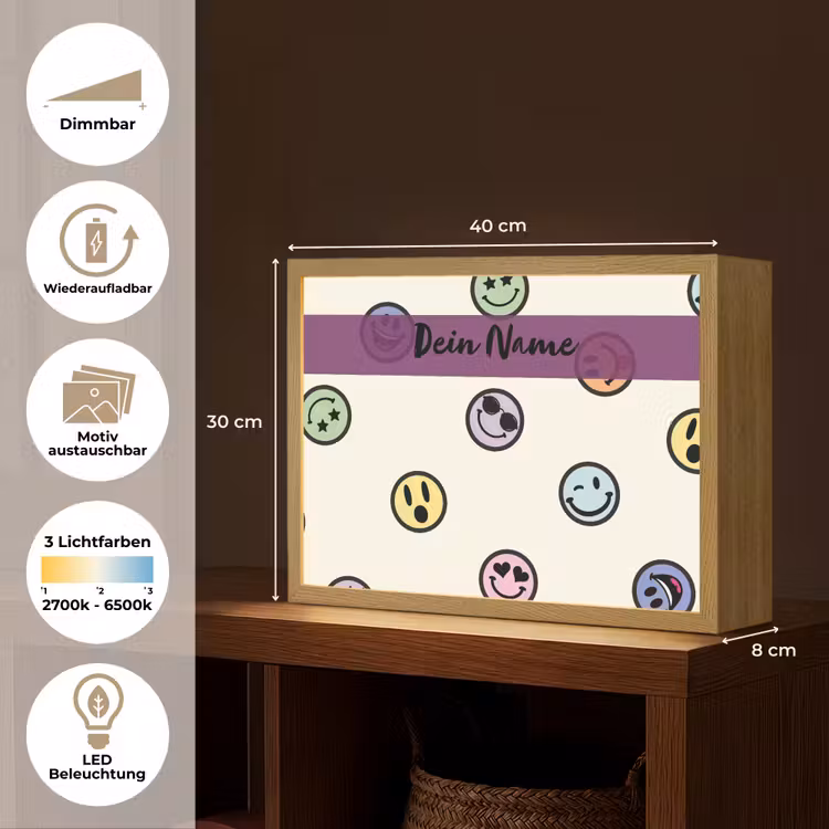 Smileys - Kleurrijk - Grappig Light Box met batterij (Wandlamp kind) middel -USP_websiteoverzichtDE