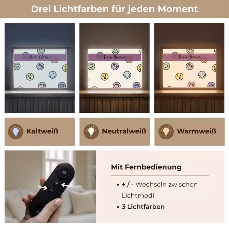Smileys - Kleurrijk - Grappig Light Box met batterij (Wandlamp kind) middel -USP_lichtkleurDE