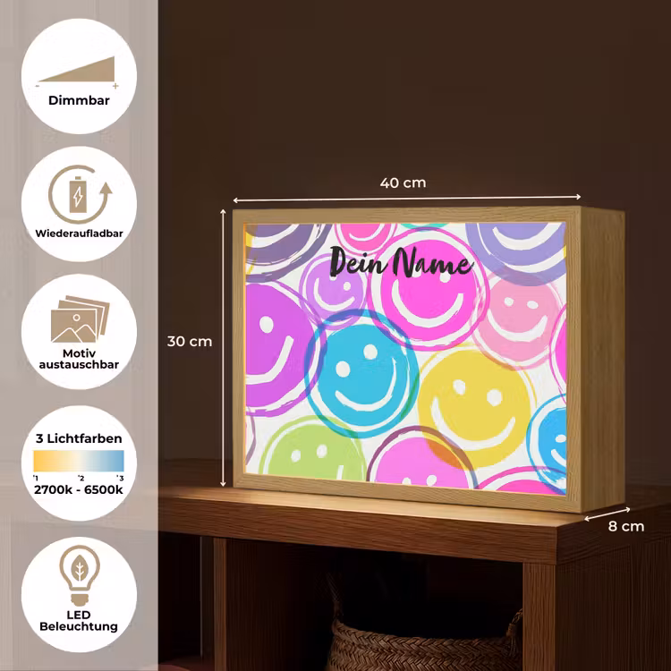 Smileys - Kleurrijk - Neon Light Box met batterij (Wandlamp kind) middel -USP_websiteoverzichtDE