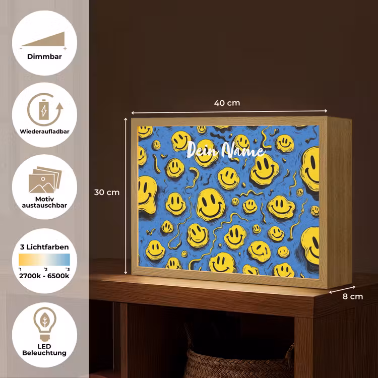 Smileys - Geel - Blauw Light Box met batterij (Wandlamp kind) middel -USP_websiteoverzichtDE